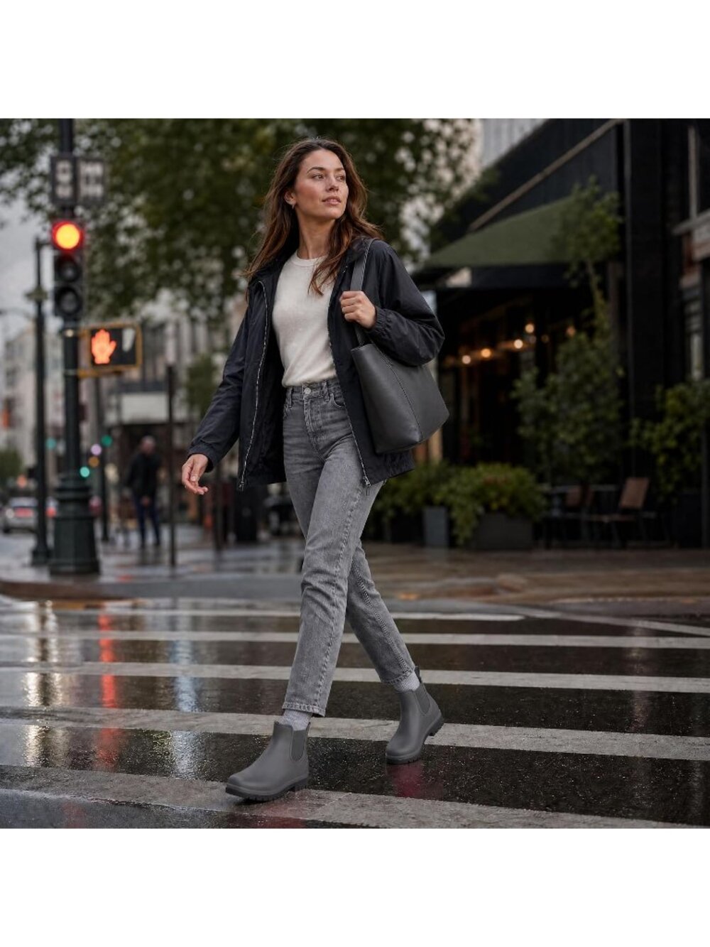 Women's Dark Grey Waterproof Chelsea Non-Slip Rubber Lightweight Rain Boots - Picture 2 of 6